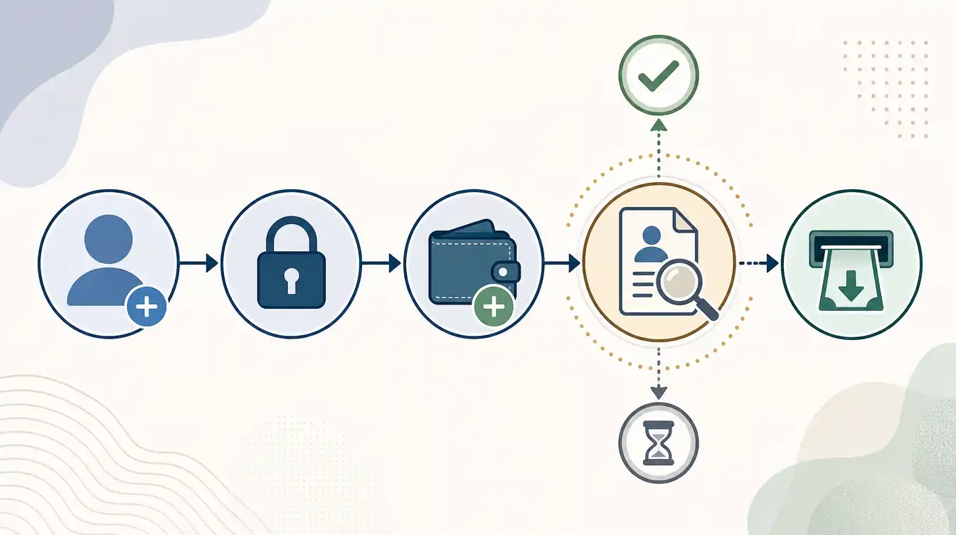Neutral account lifecycle from registration and login through deposit, possible KYC and withdrawal
