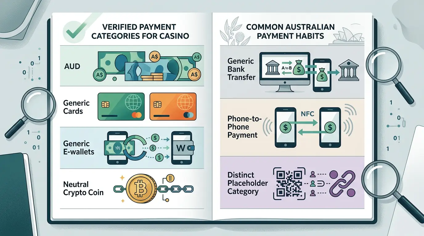 Payment matrix separating confirmed FatBet methods from common Australian payment methods